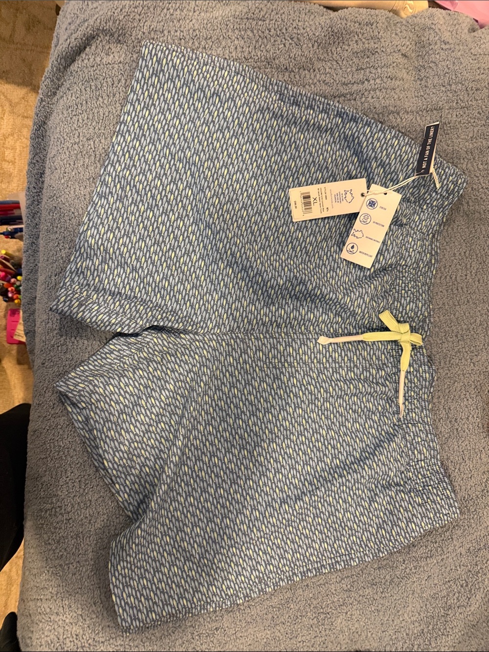 Southern Tide Light Blue Patterned Drawstring Mens Shorts Bathing Suit